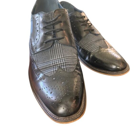 Vintage Foundary men’s black leather wingtip with houndstooth detail size 9.5 - Picture 2 of 12